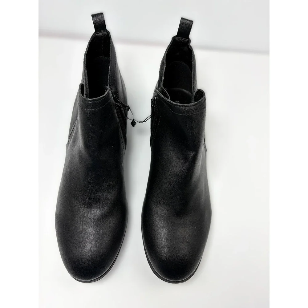 Sun + Stone Cadee Ankle Booties Black 11 Wide Block Heel Minimalist Chic Urban